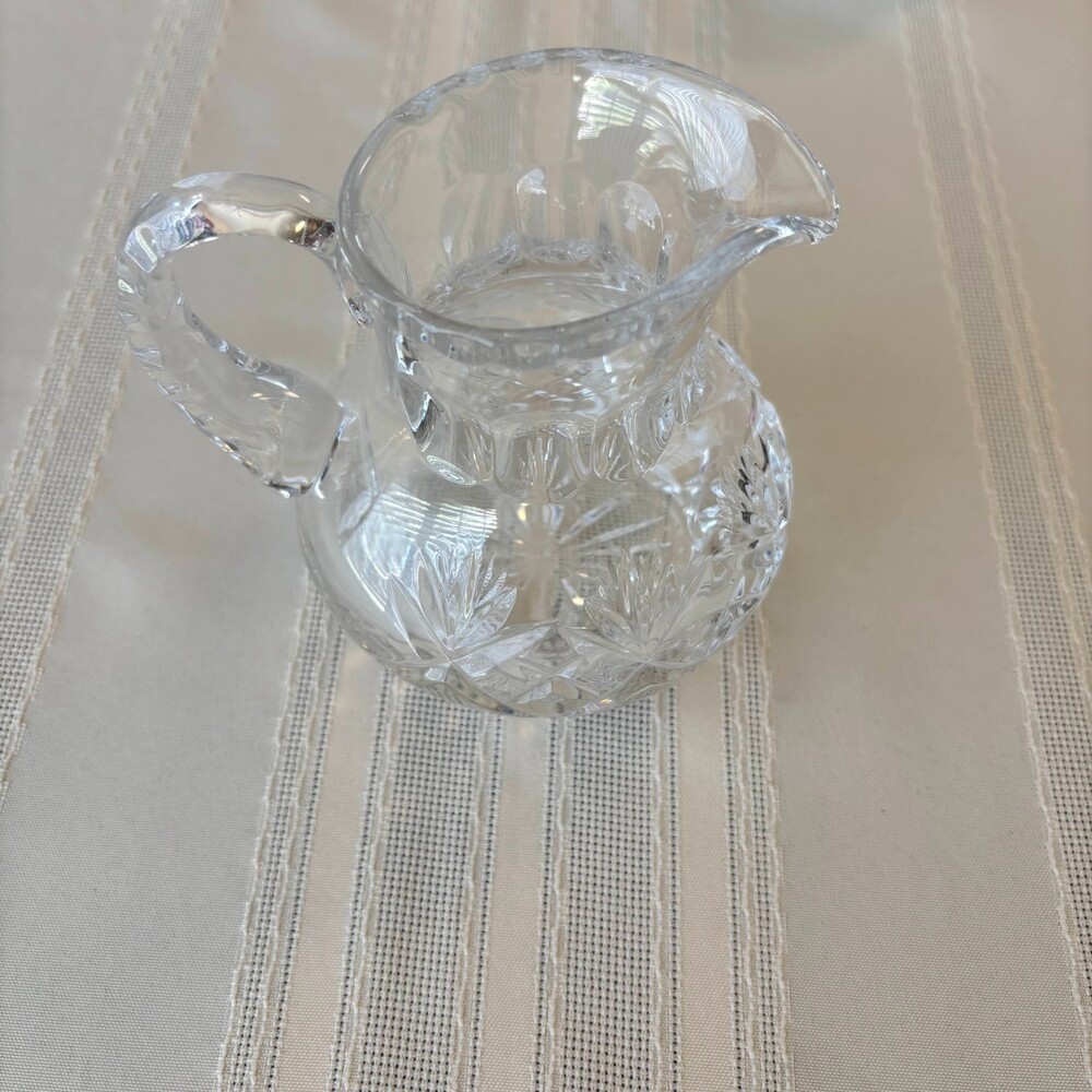 Vintage Cut Crystal Water Pitcher Heavy Clear Glass Pinwheel Starburst Design